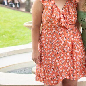 Orange Floral Wrap Dress